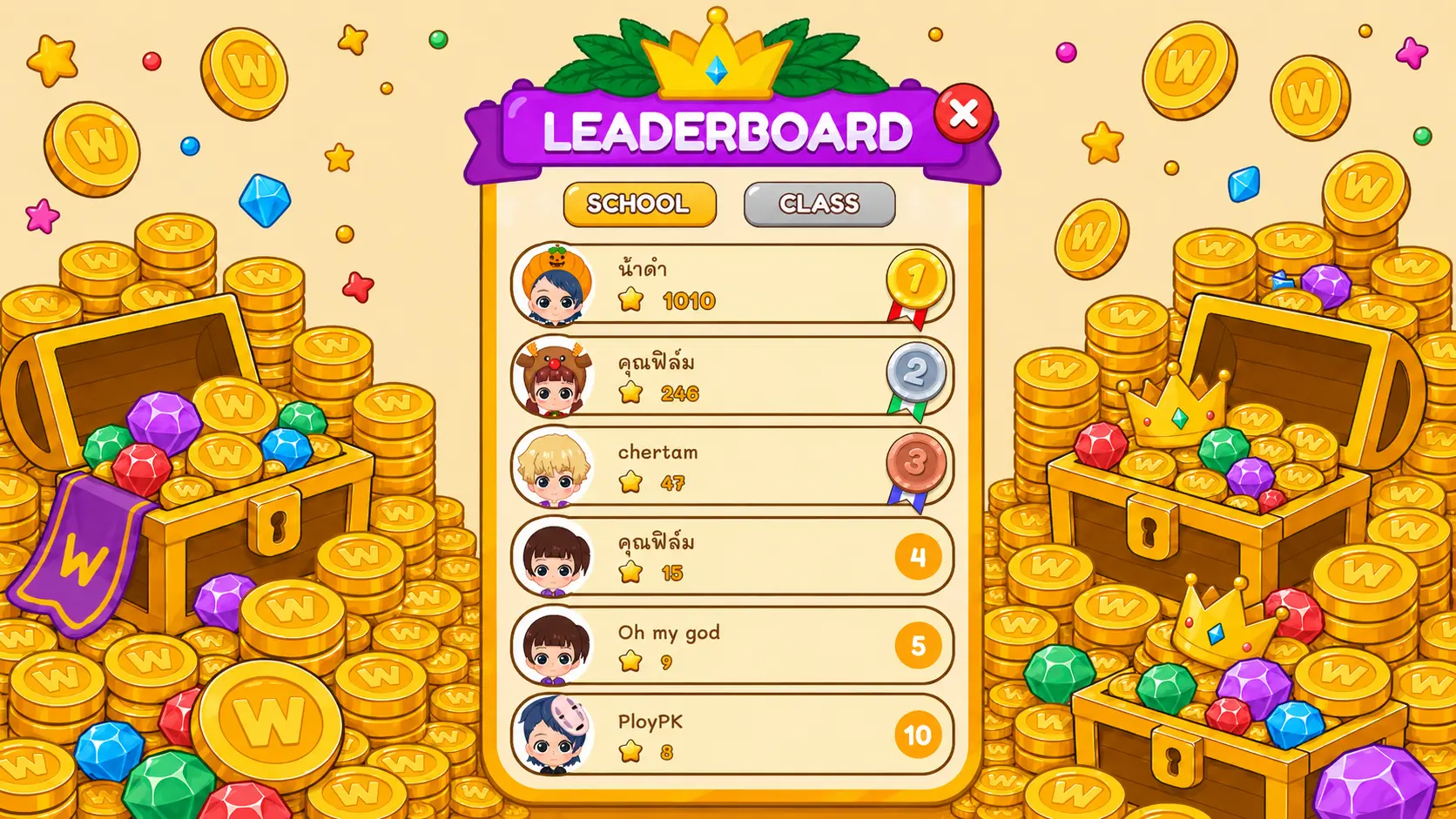 Leaderboard ระบบสะสมเหรียญและการแข่งขัน